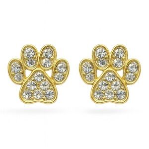 ⚜️ Gold Paw Print Earrings with Crystals